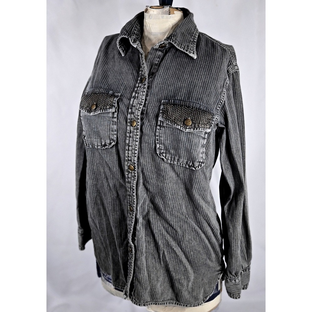 Current Elliott The Perfect Shirt Washed Black Brass Studs Size 1‎ Cotton Indie